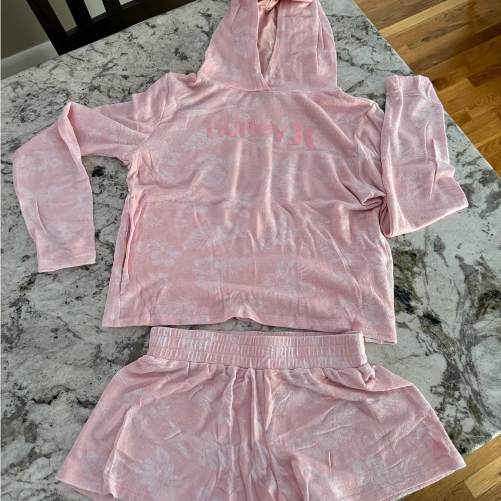 Hurley Girls Pink Hooded Top and Short Set